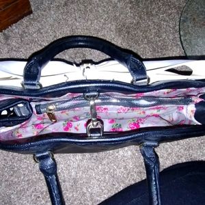 Betsey Johnson Black/White polka dot purse with large white bow